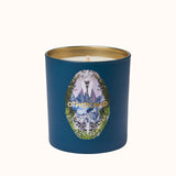 Blue candle with gold lid and 'Otherland' logo on a white background