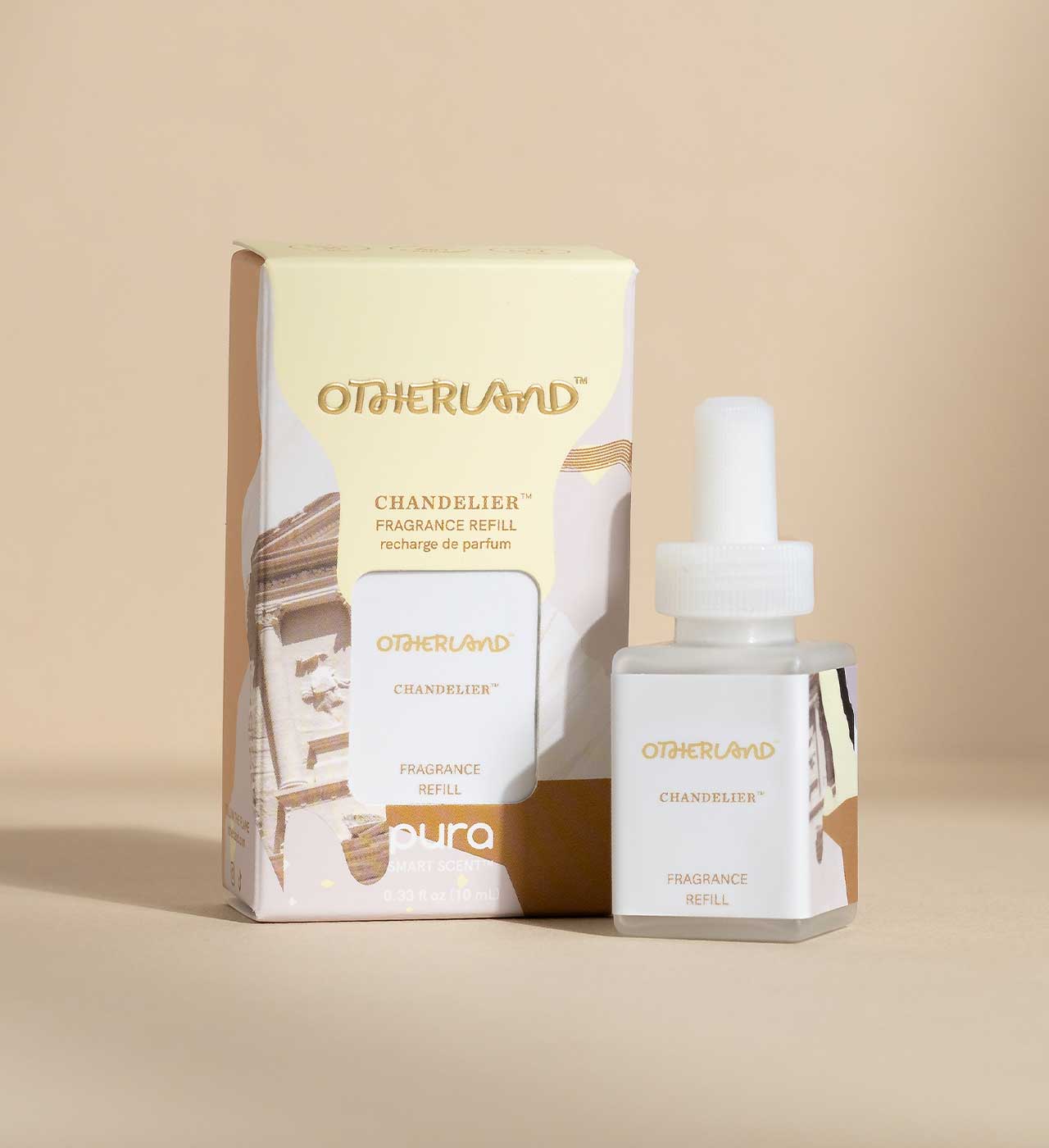 Otherland Chandelier fragrance refill packaging and bottle on a beige background - View 2
