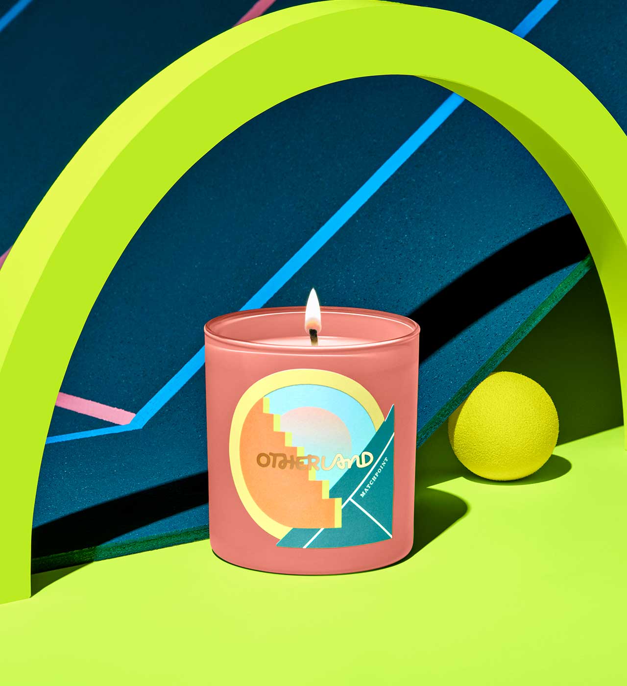 Candle with a colorful label on a vibrant background - View 2