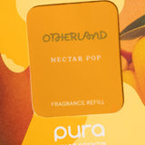Orange fragrance refill with 'Otherland Nectar Pop' text on a yellow background